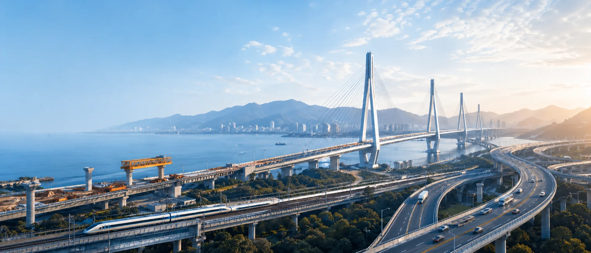Futuristic industrial infrastructure with digital data overlays